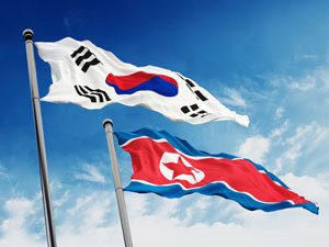 North Korea and South Korea flags