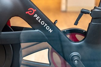 Peloton logo on bicycle 