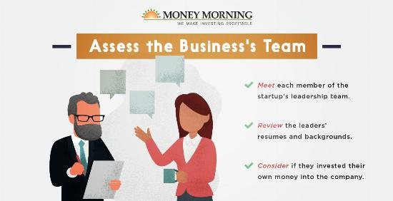 Key factors to look for in a startup to invest in; #5 "Assess the Business's Team" graphic
