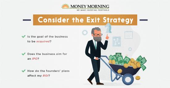 Key factors to look for in a startup to invest in; #6 "Consider the Exit Strategy" graphic