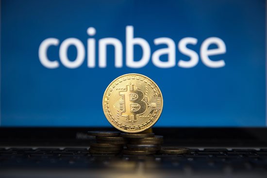 Gold coin with bitcoin symbol and coinbase.